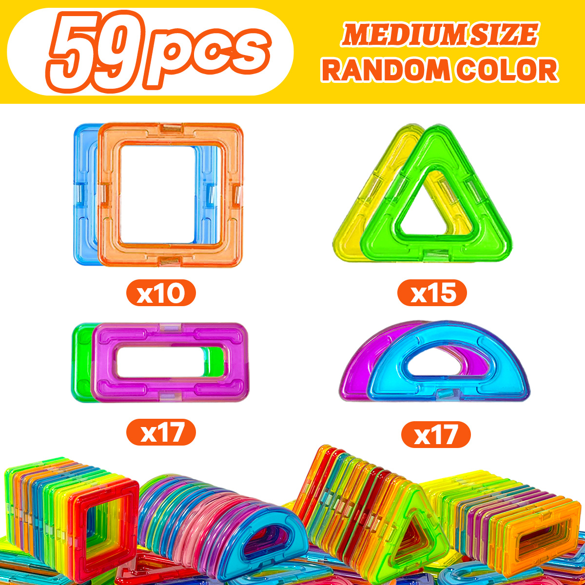 39/59pcs Colorful Clear Magnet Building Tiles for Kids